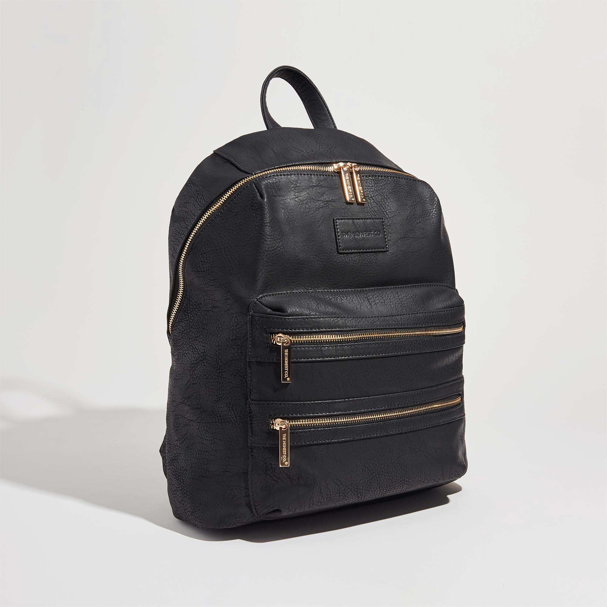 black leather backpack front shot